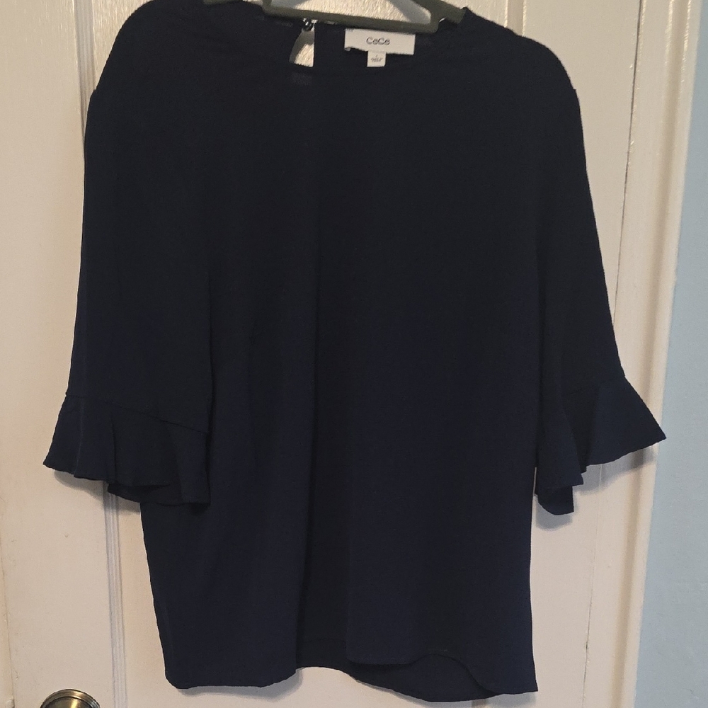 Cece Navy Blouse with Flared Sleeves